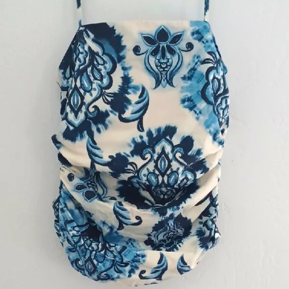 NWT Zara Blue and White Pattern Ruched Cami Top - Picture 3 of 9